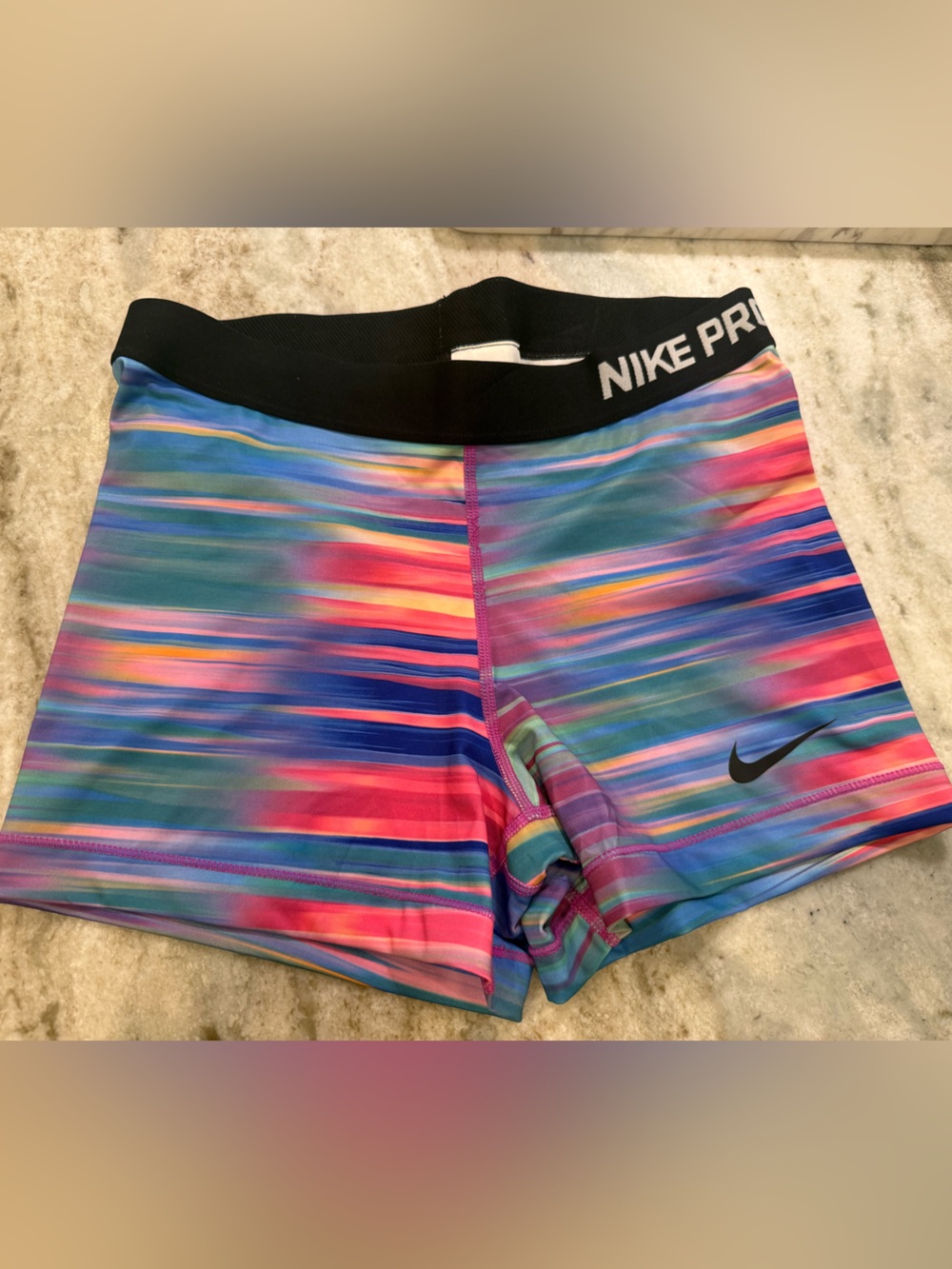 Nike Rainbow Multicolor Striped Performance Shorts with Black Waistband Large